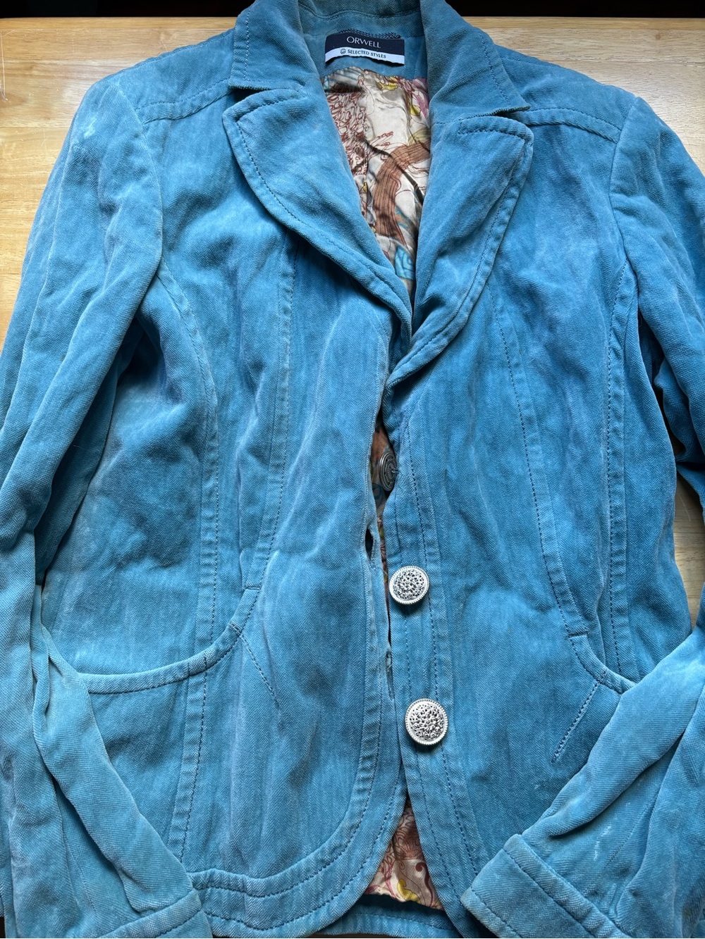 Women's Teal Blue Suede Blazer Jacket